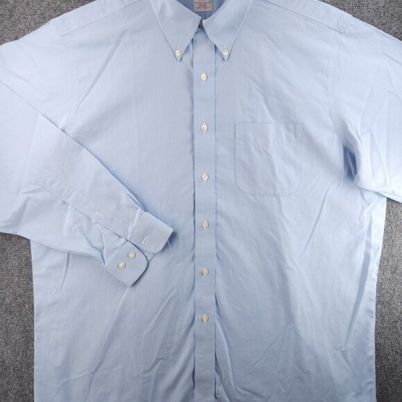 Brooks Brothers Cotton Check Non-Iron Button-Down 17 4/5 Blue Mens Pocket Shirt - Picture 3 of 16